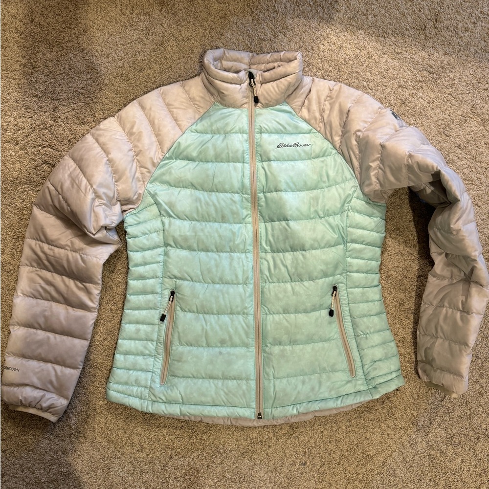 Eddie Bauer First Ascent Stormdown 800 Puffer Jacket‎ Medium Gray Mint Packable